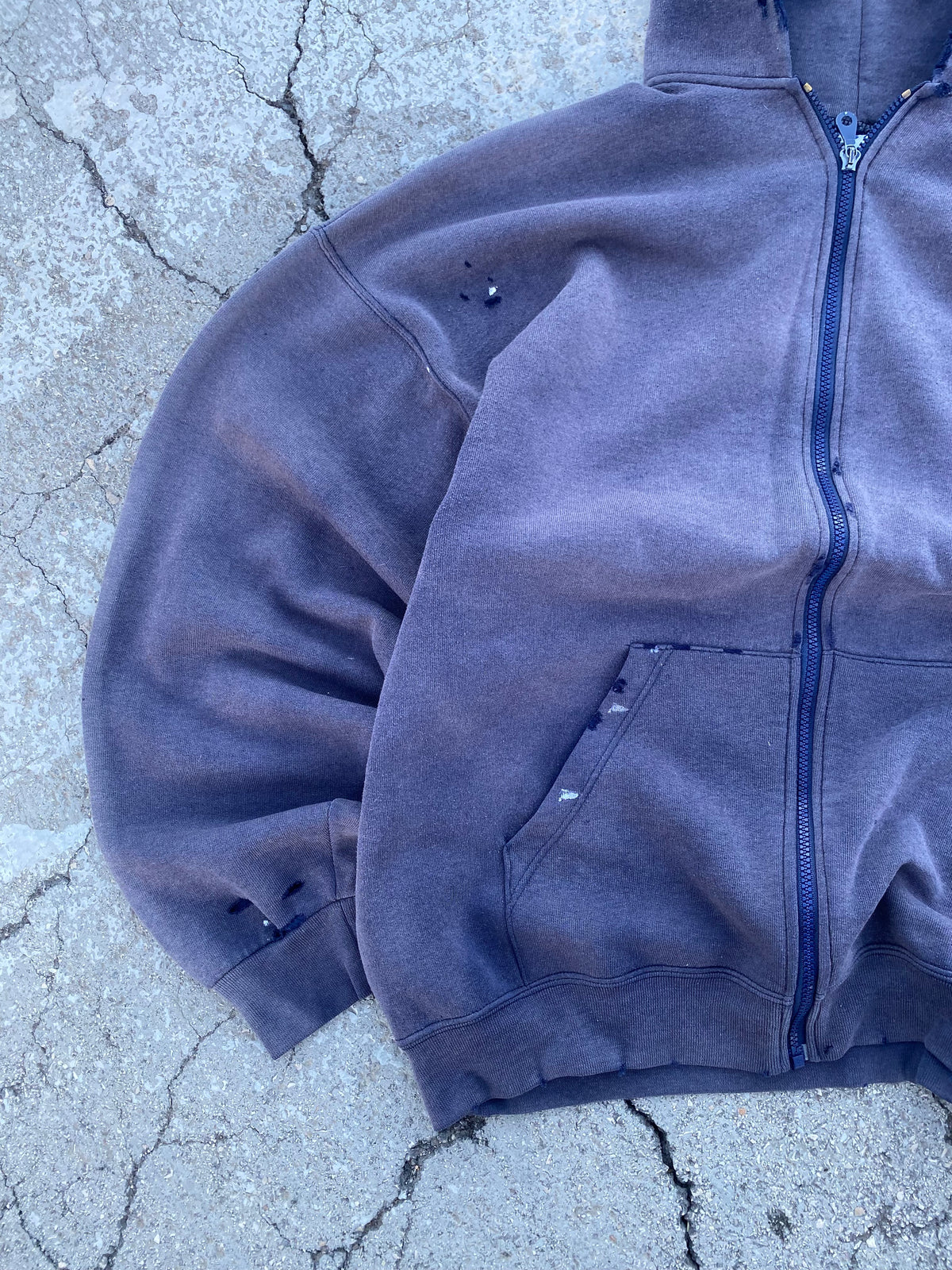 1990’S SUN FADE ZIP UP BLANK NAVY HOODIE (XXL)