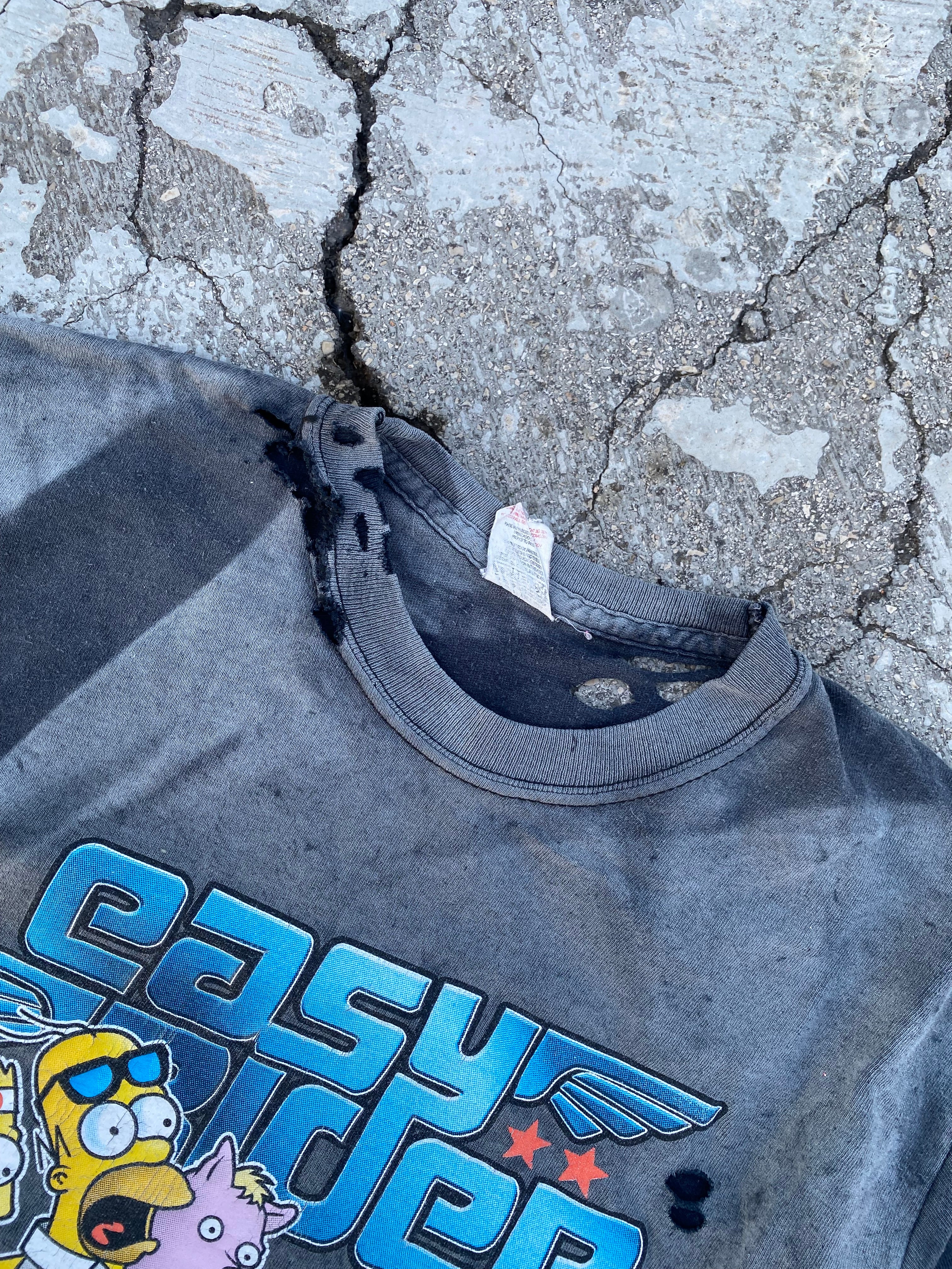 2000’S SUN FADED-DESTROYED BLACK EASY RIDER TEE (S)