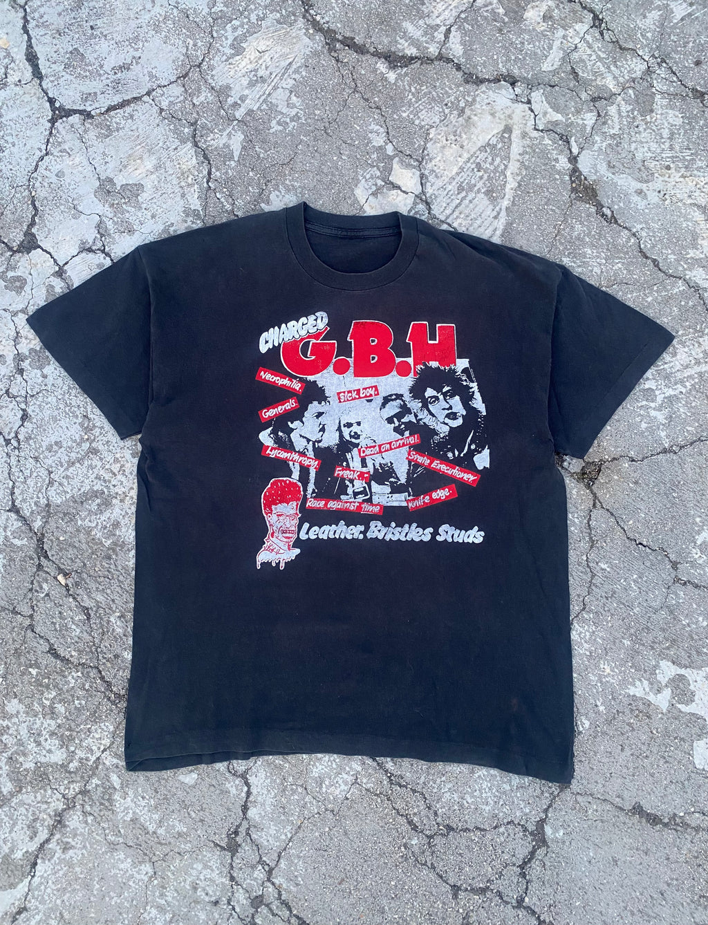 1980’S SINGLE STITCH “CHARGED GBH” FADED PUNK TEE (XL)