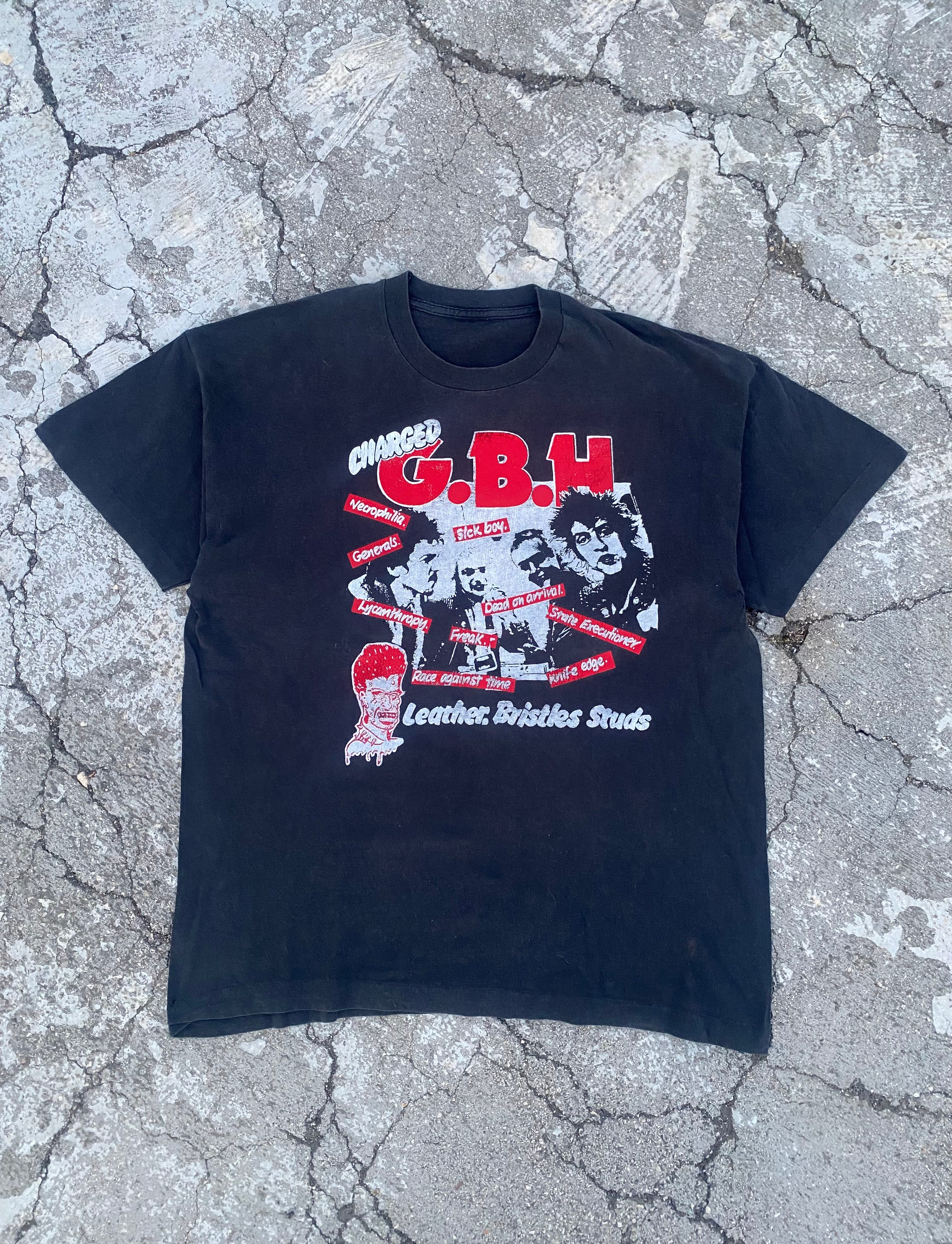 1980’S SINGLE STITCH “CHARGED GBH” FADED PUNK TEE (XL)