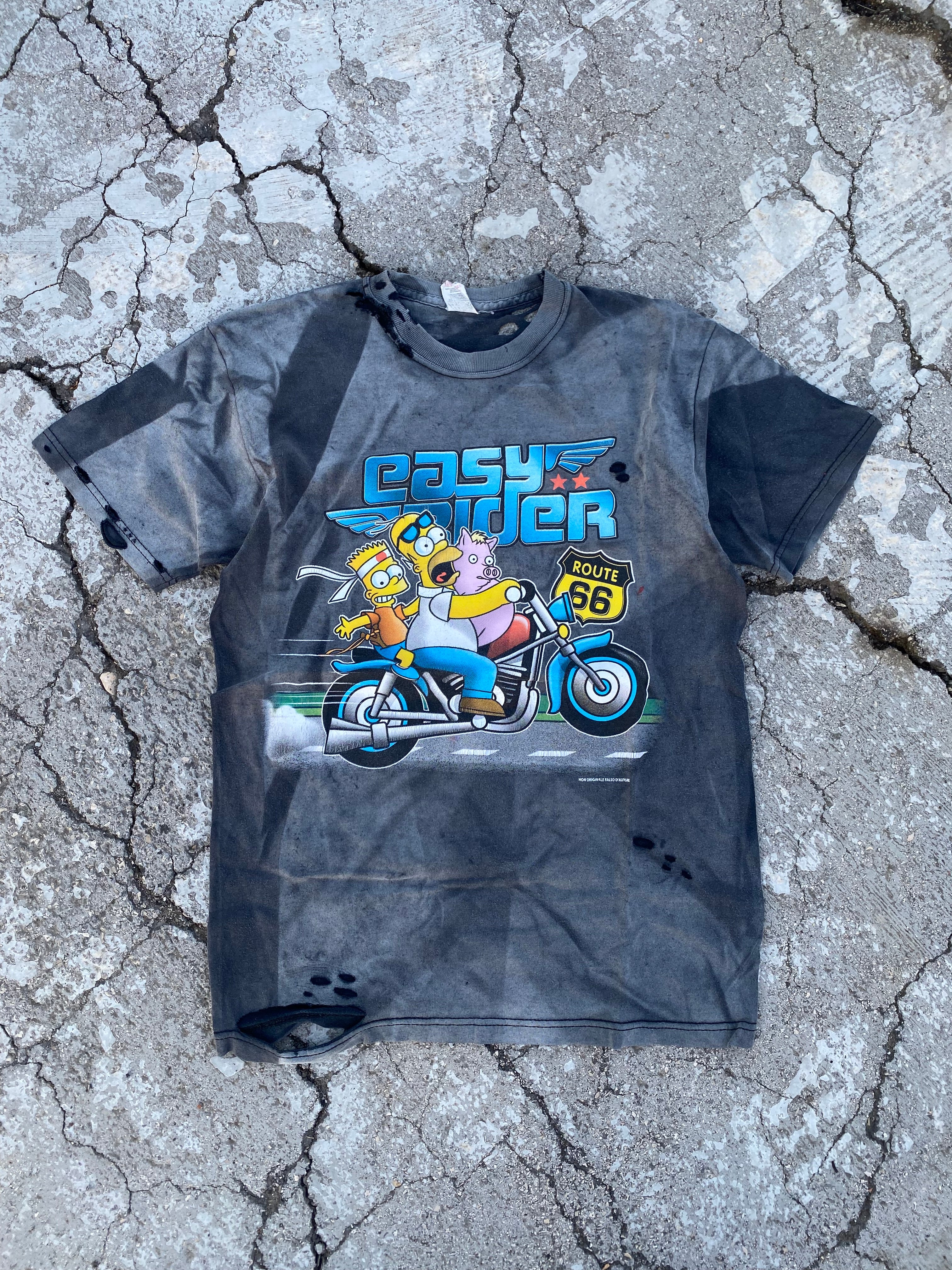 2000’S SUN FADED-DESTROYED BLACK EASY RIDER TEE (S)
