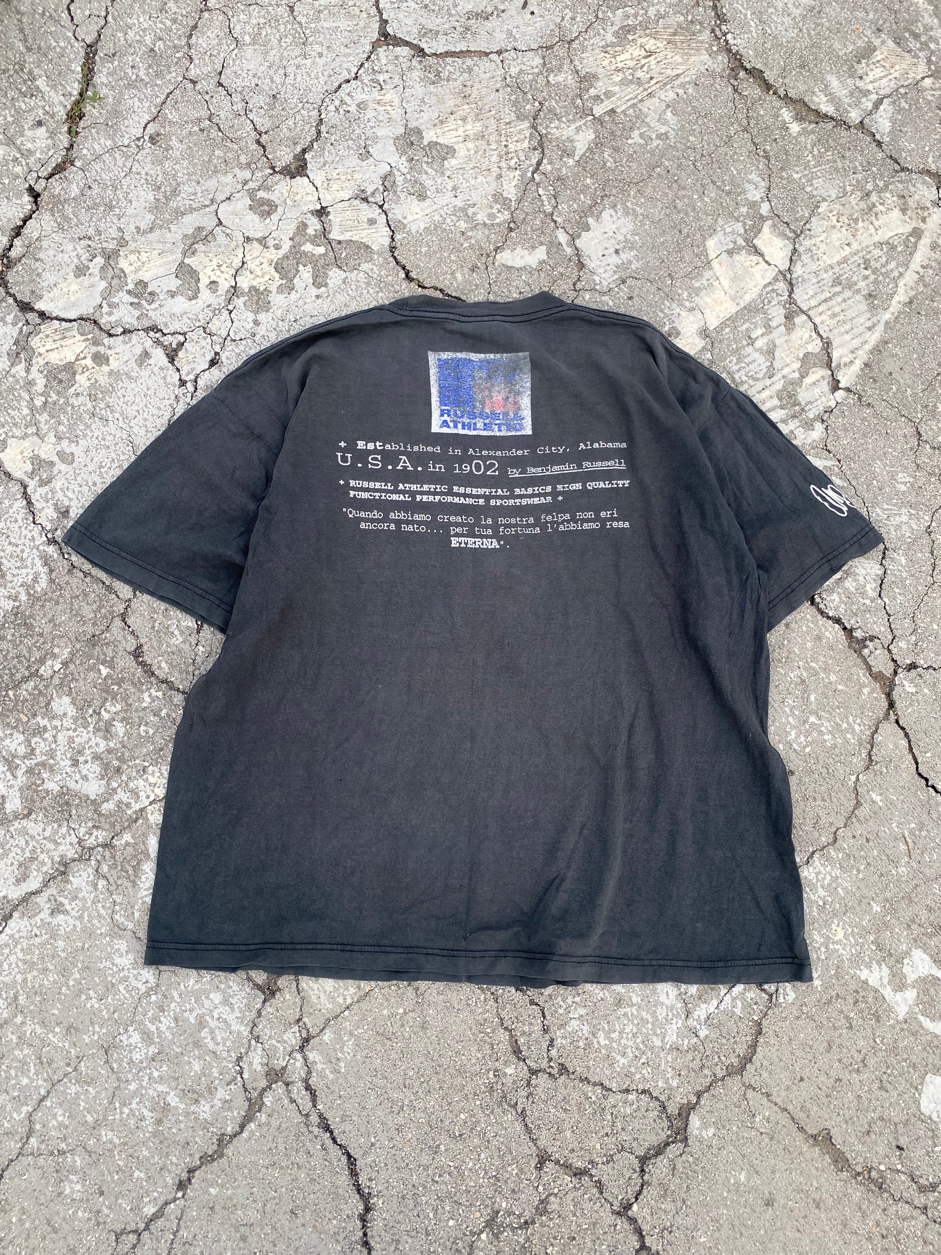 1990’S RUSSELL ATHLETIC MANIFESTO SUN FADED TEE (XL)