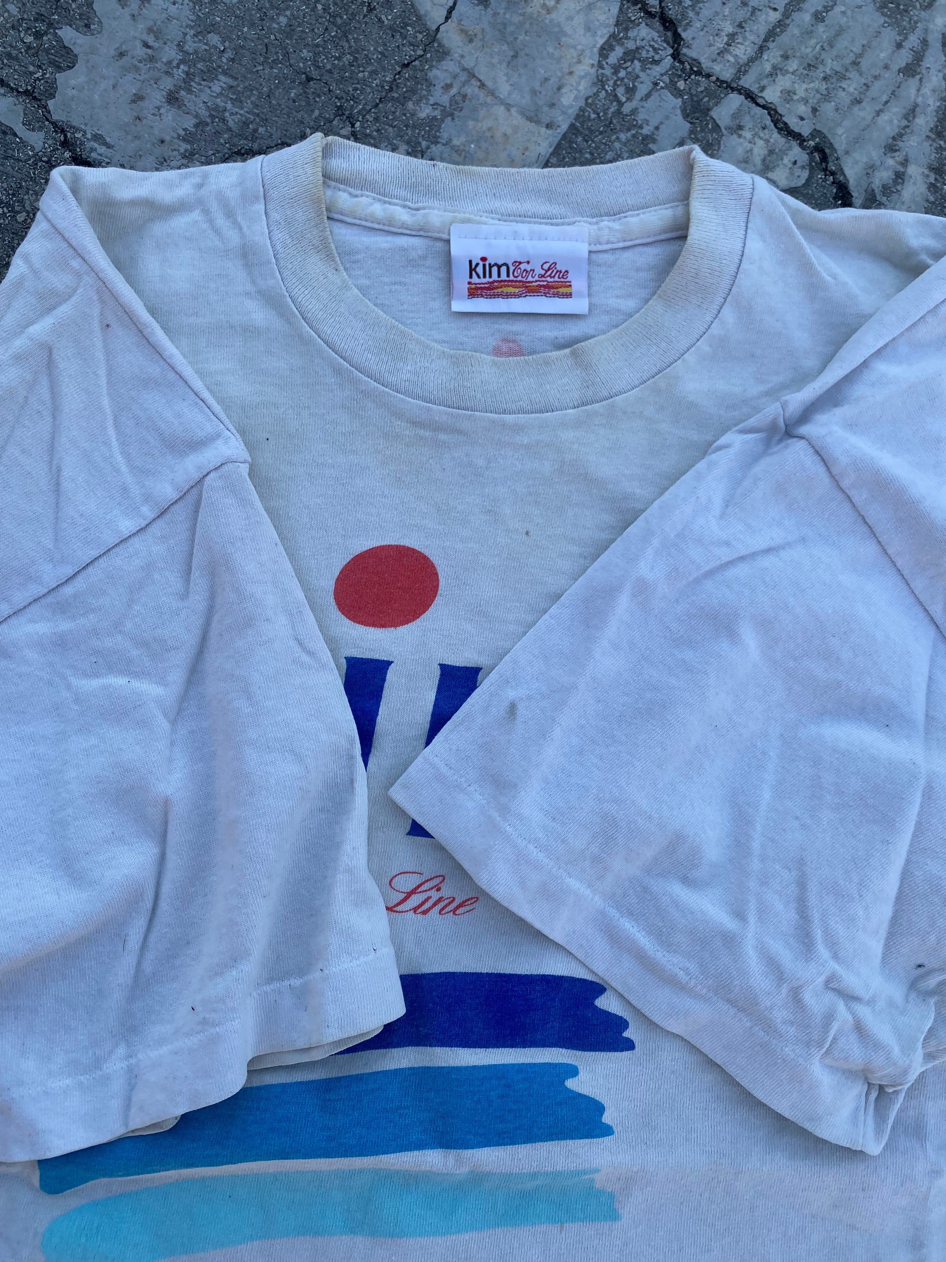 1990’S SINGLE STITCH KIM CIGARETTE DIRTY WHITE TEE (XL)
