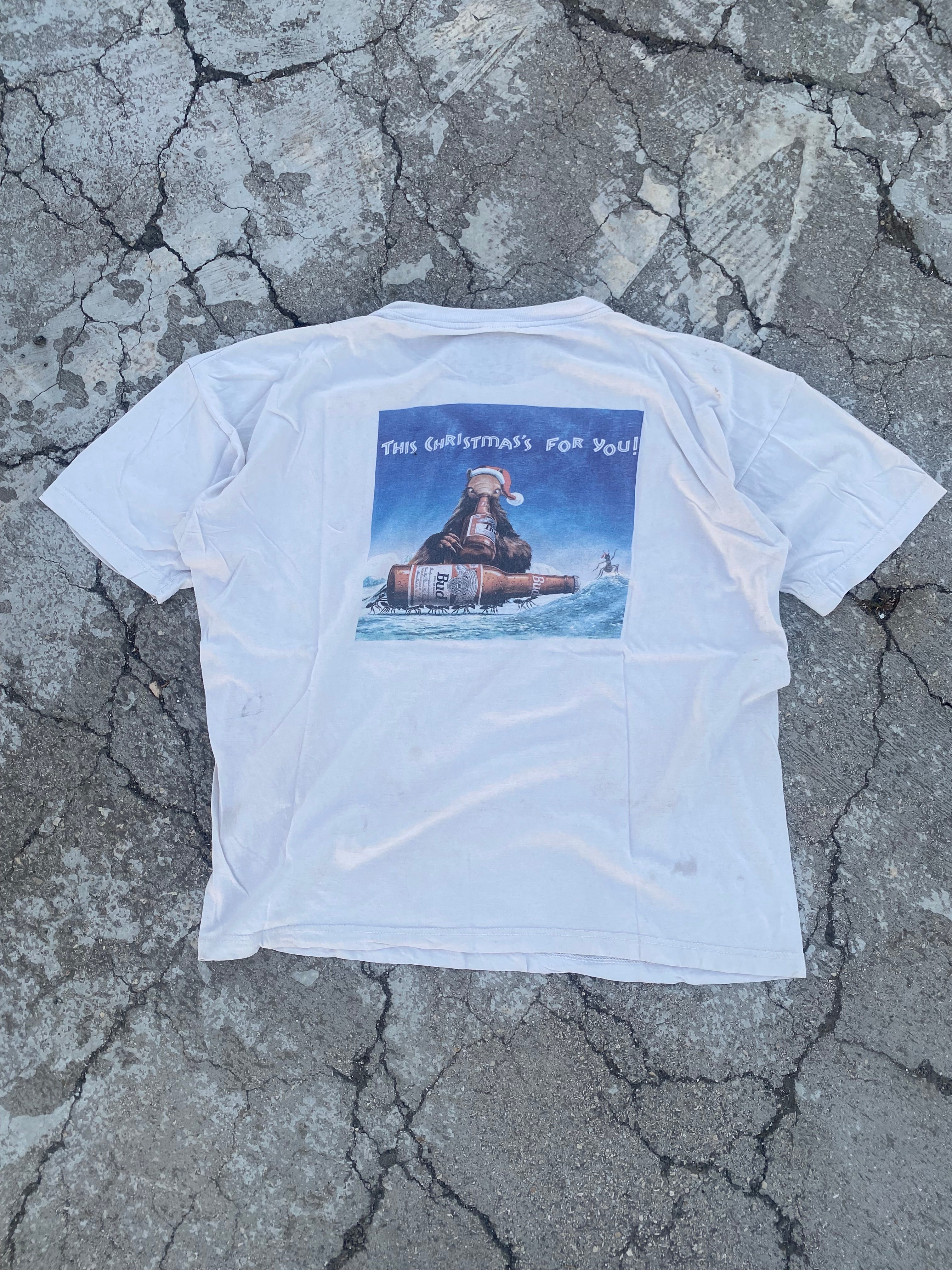1990’S BUD BEER CHRISTMAS EDITION DIRTY WHITE TEE (XL)