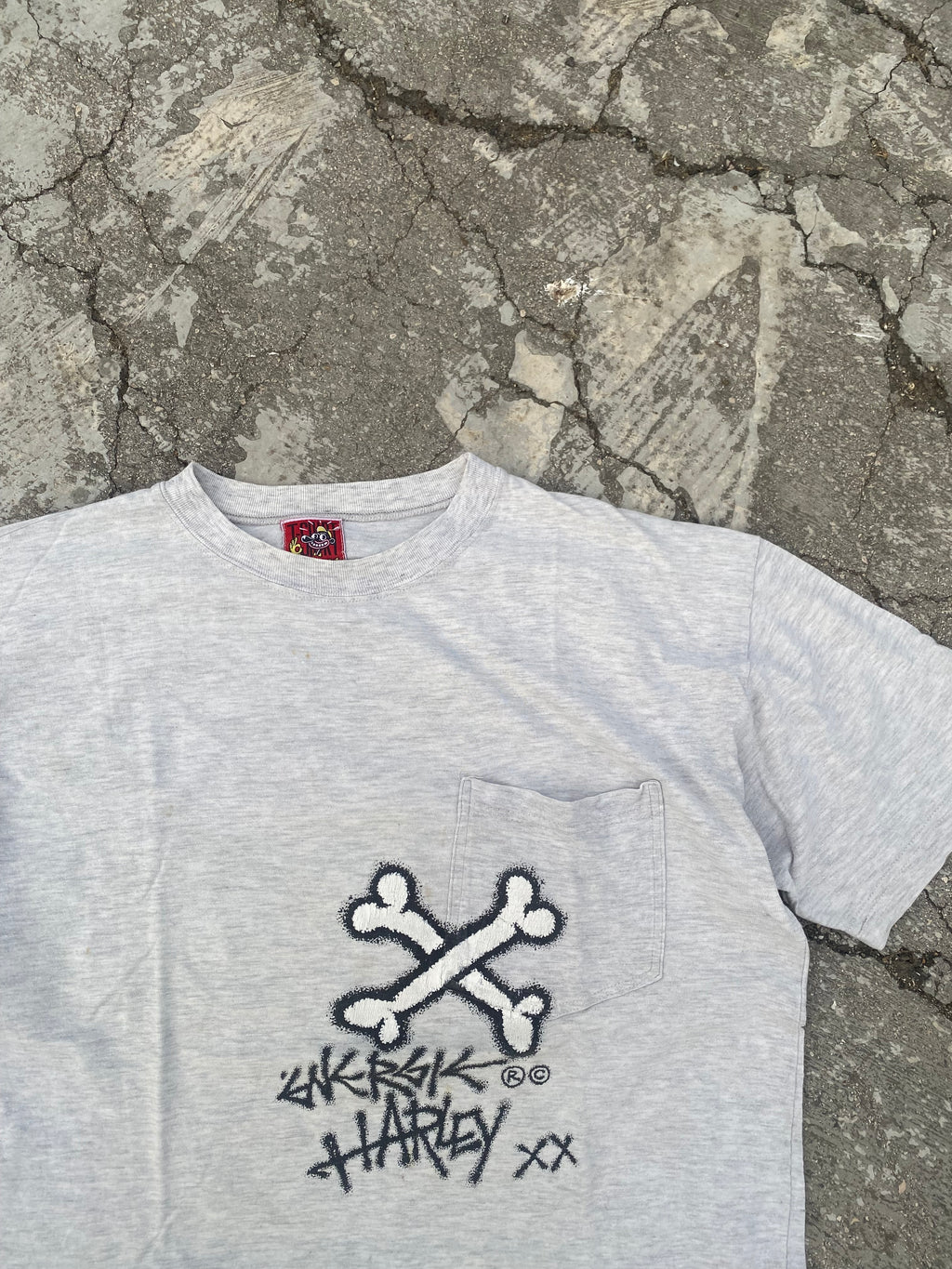 1990’S ENERGIE HARLEY SKULL POCKET TEE (M-L)