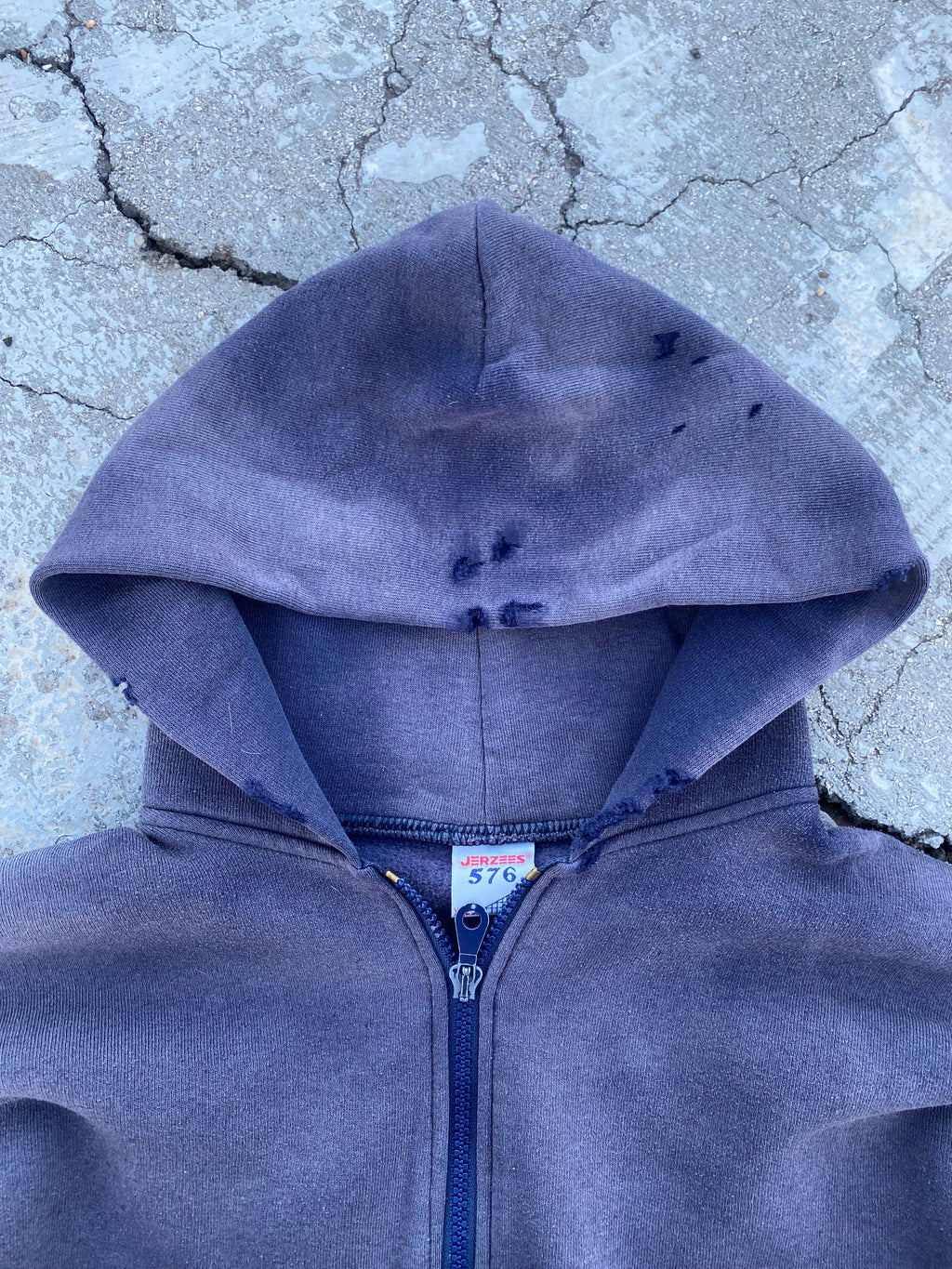 1990’S SUN FADE ZIP UP BLANK NAVY HOODIE (XXL)