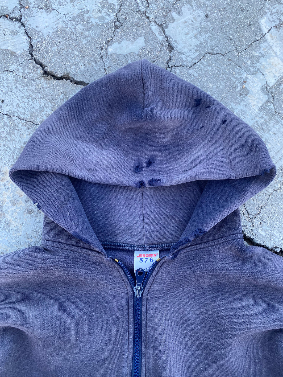 1990’S SUN FADE ZIP UP BLANK NAVY HOODIE (XXL)