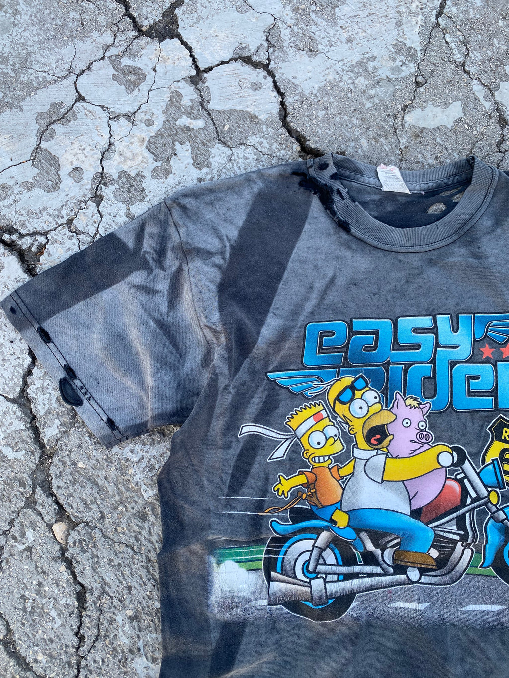 2000’S SUN FADED-DESTROYED BLACK EASY RIDER TEE (S)