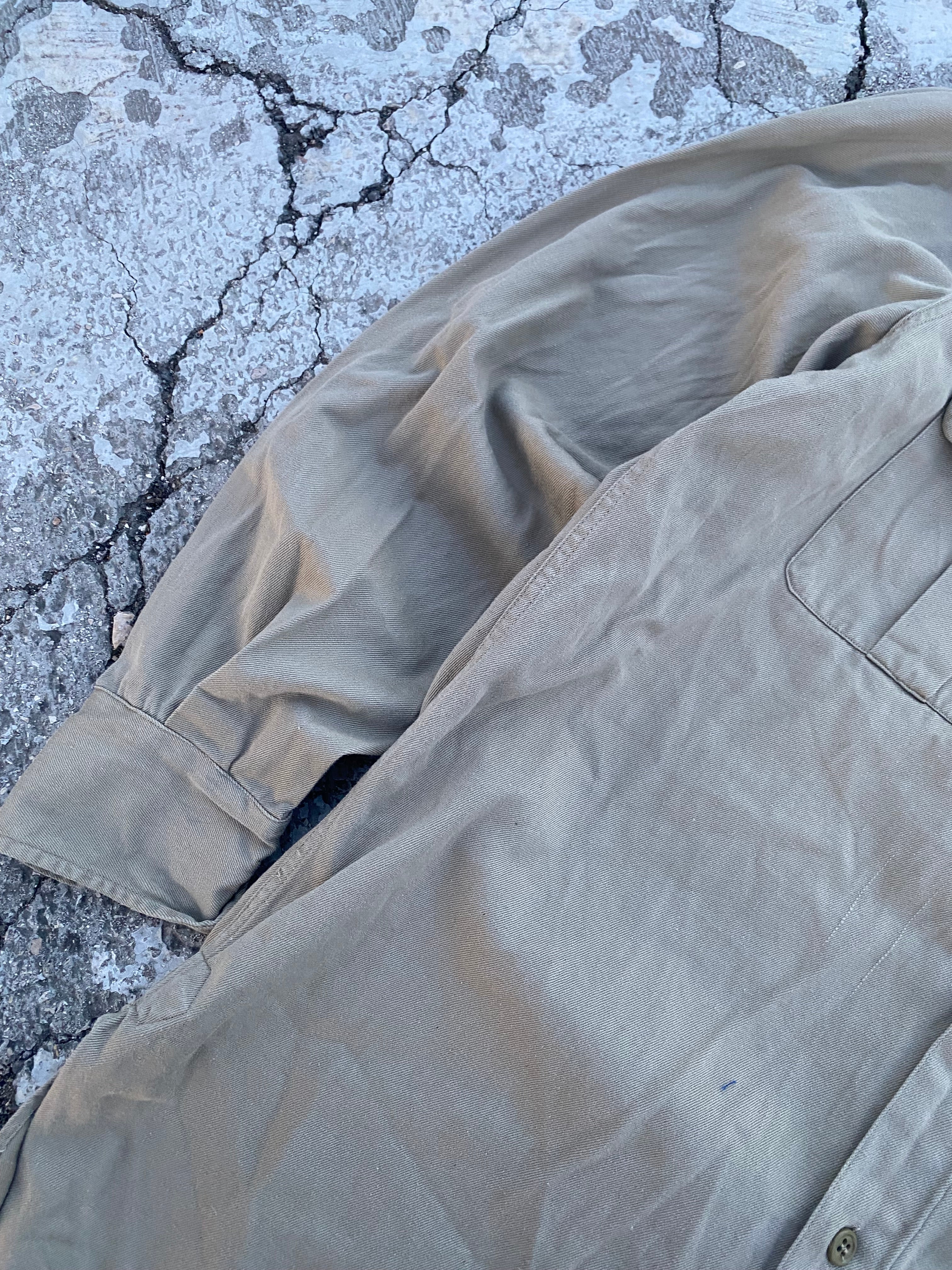 1950’S TWILL COTTON ARMY SHIRT KHAKI (S/M)