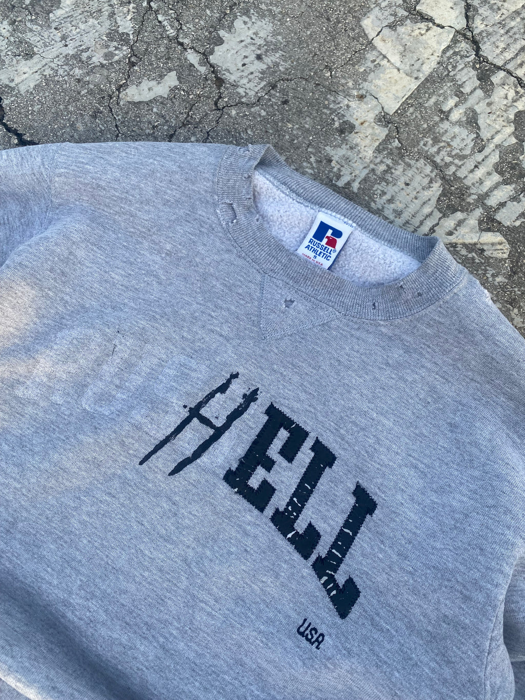 1990’S RUSS(H)ELL ATHLETIC DISTRESSED-PAINTED CREWNECK (S)
