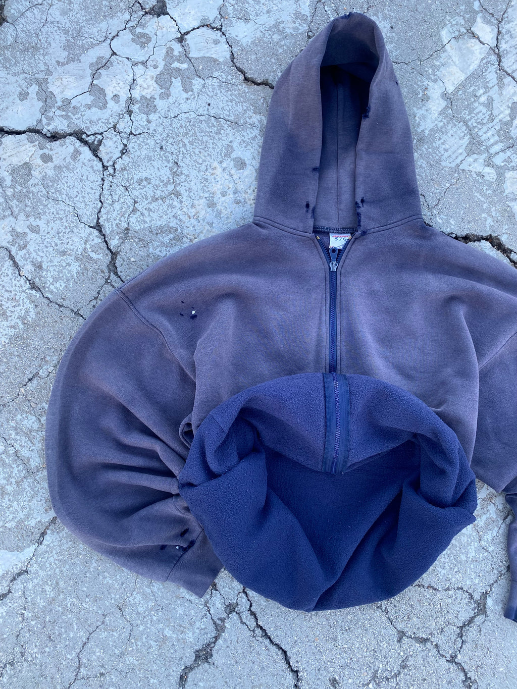 1990’S SUN FADE ZIP UP BLANK NAVY HOODIE (XXL)