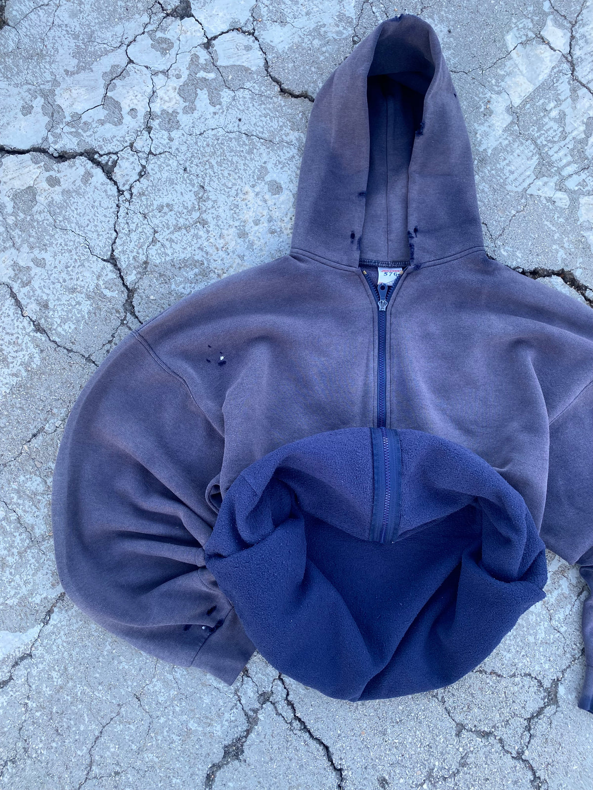 1990’S SUN FADE ZIP UP BLANK NAVY HOODIE (XXL)