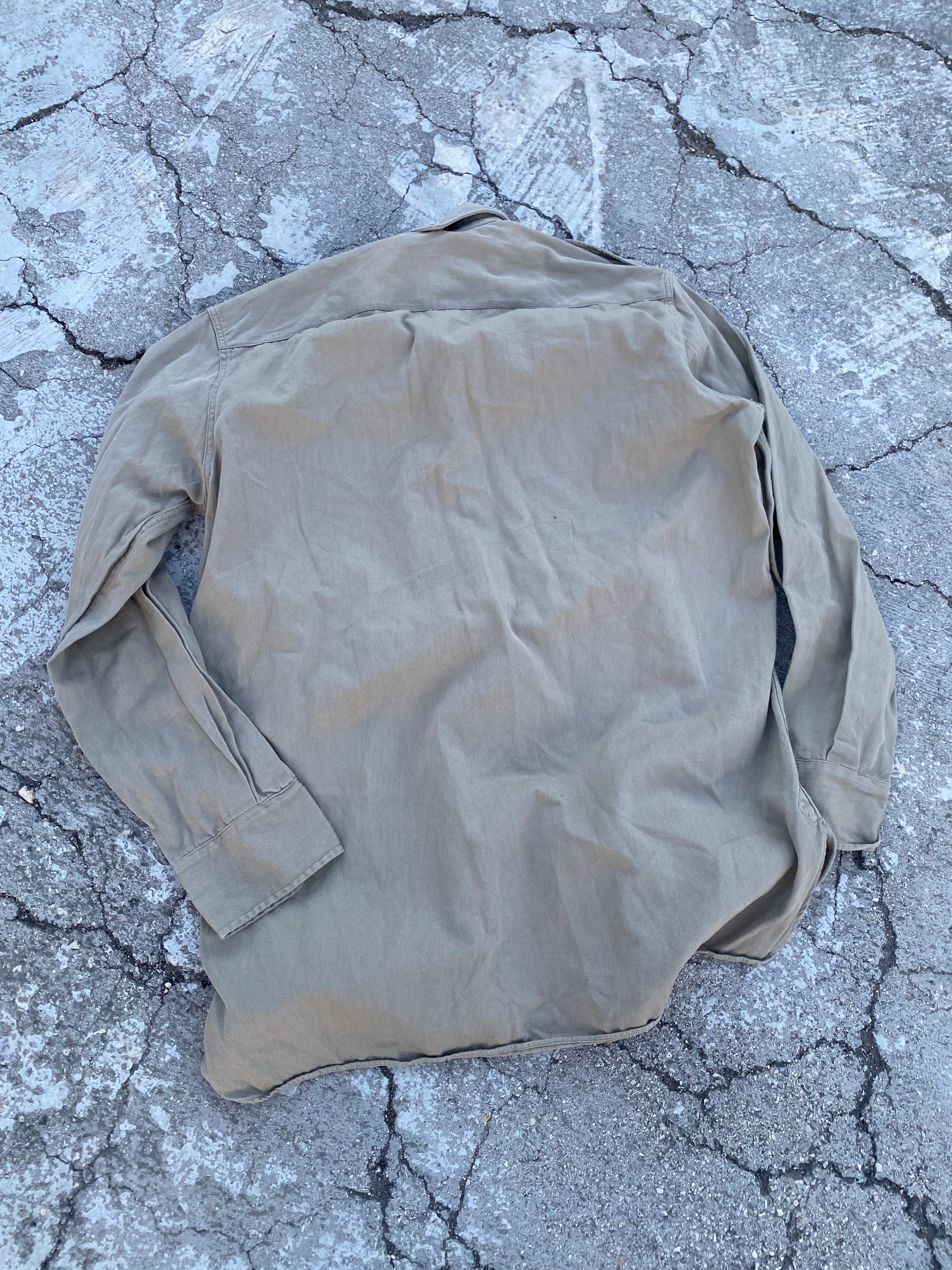 1950’S TWILL COTTON ARMY SHIRT KHAKI (S/M)