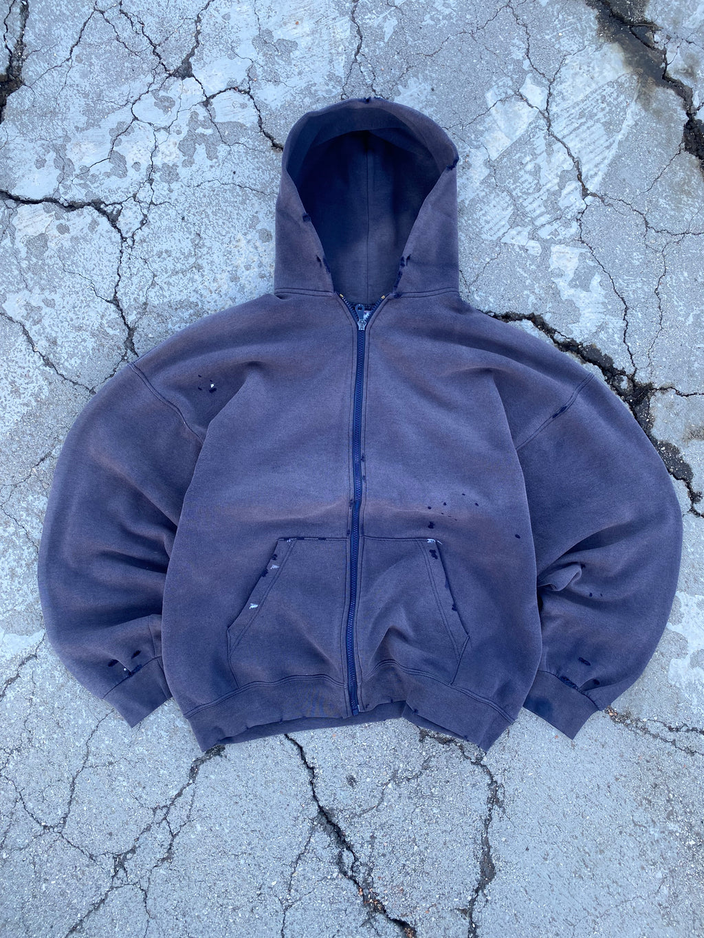 1990’S SUN FADE ZIP UP BLANK NAVY HOODIE (XXL)