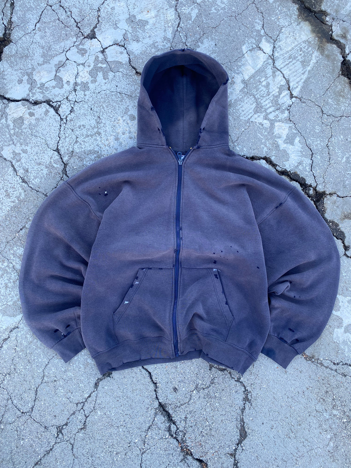 1990’S SUN FADE ZIP UP BLANK NAVY HOODIE (XXL)