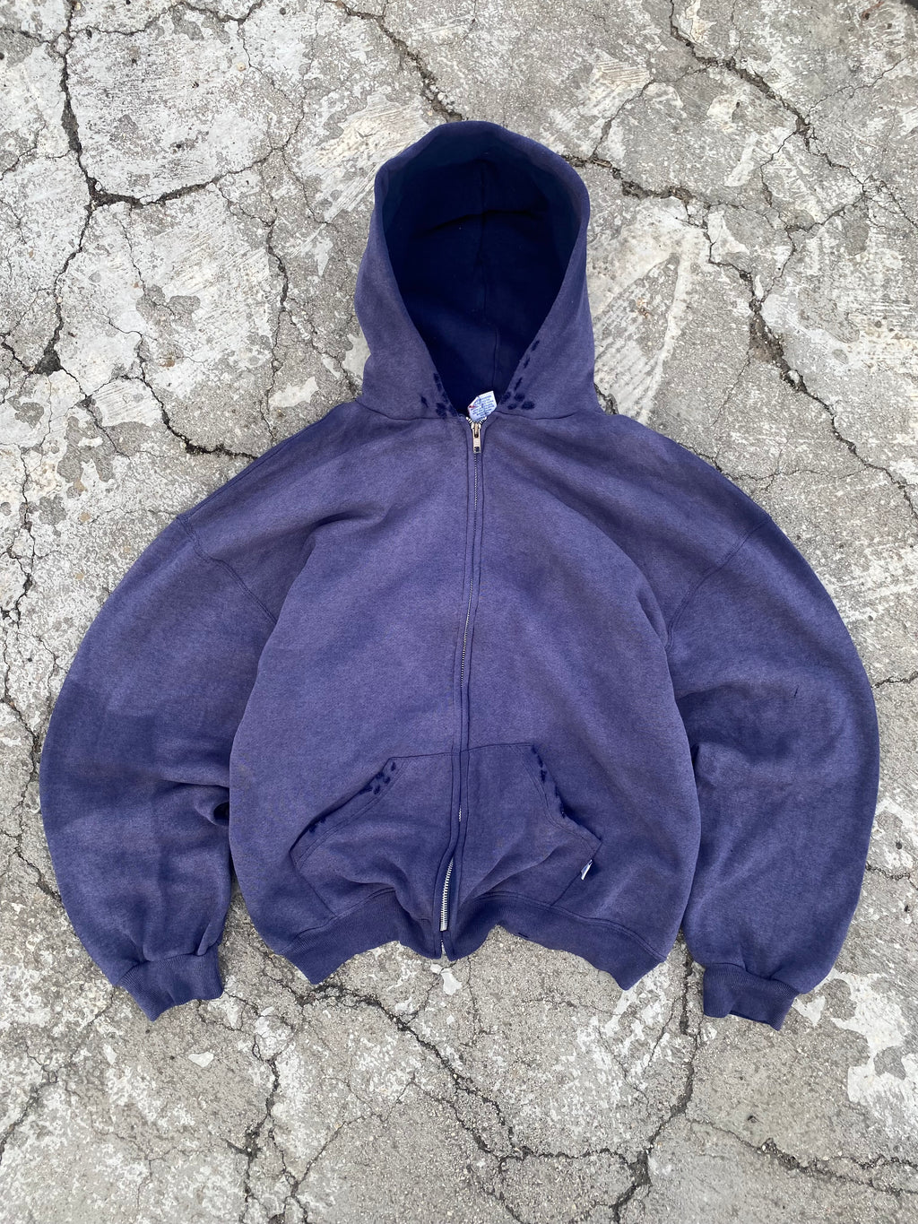 2000'S SUN FADE RUSSELL ATHLETIC BLANK DISTRESSED ZIP UP HOODIE (L)