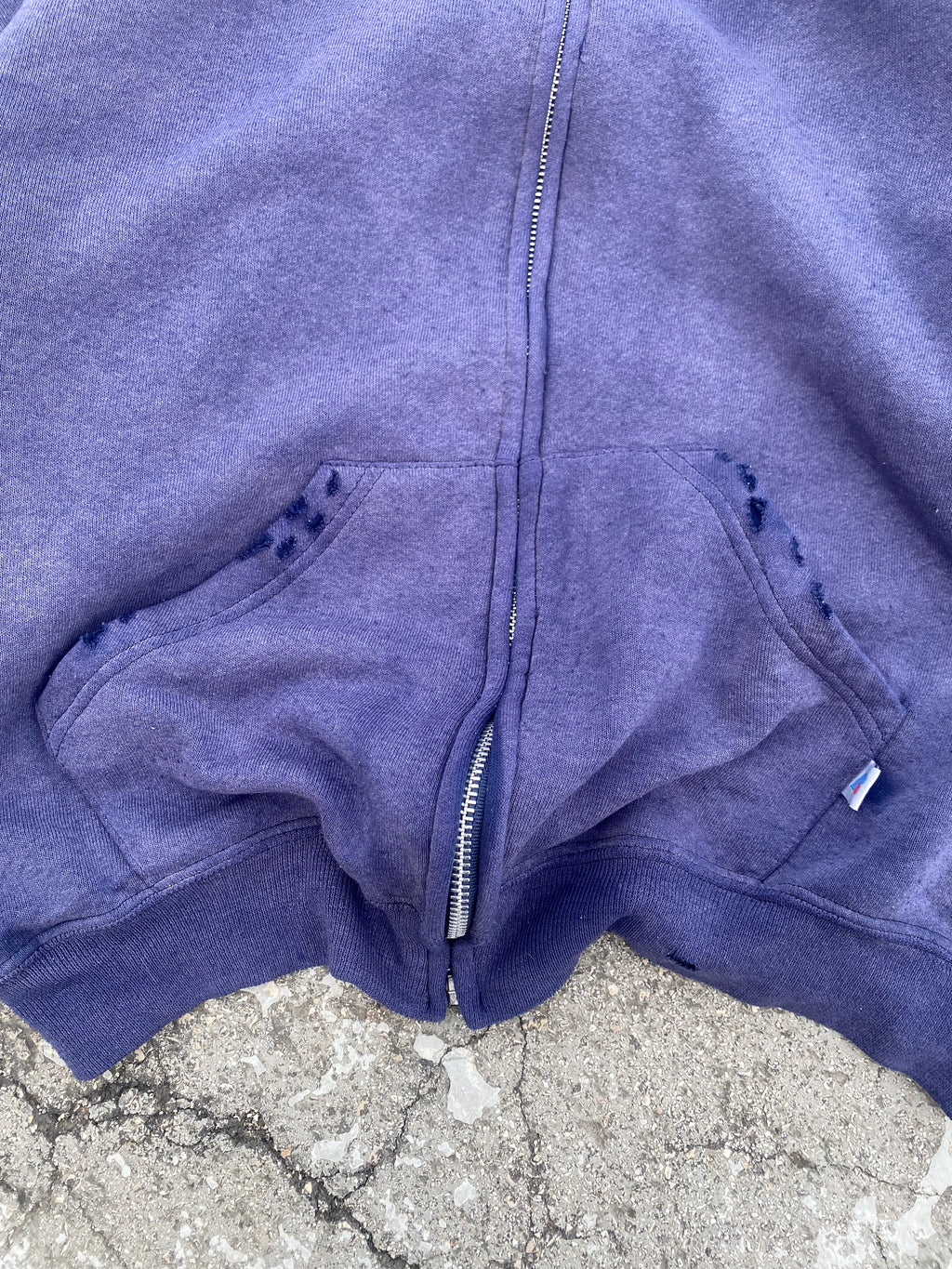2000'S SUN FADE RUSSELL ATHLETIC BLANK DISTRESSED ZIP UP HOODIE (L)
