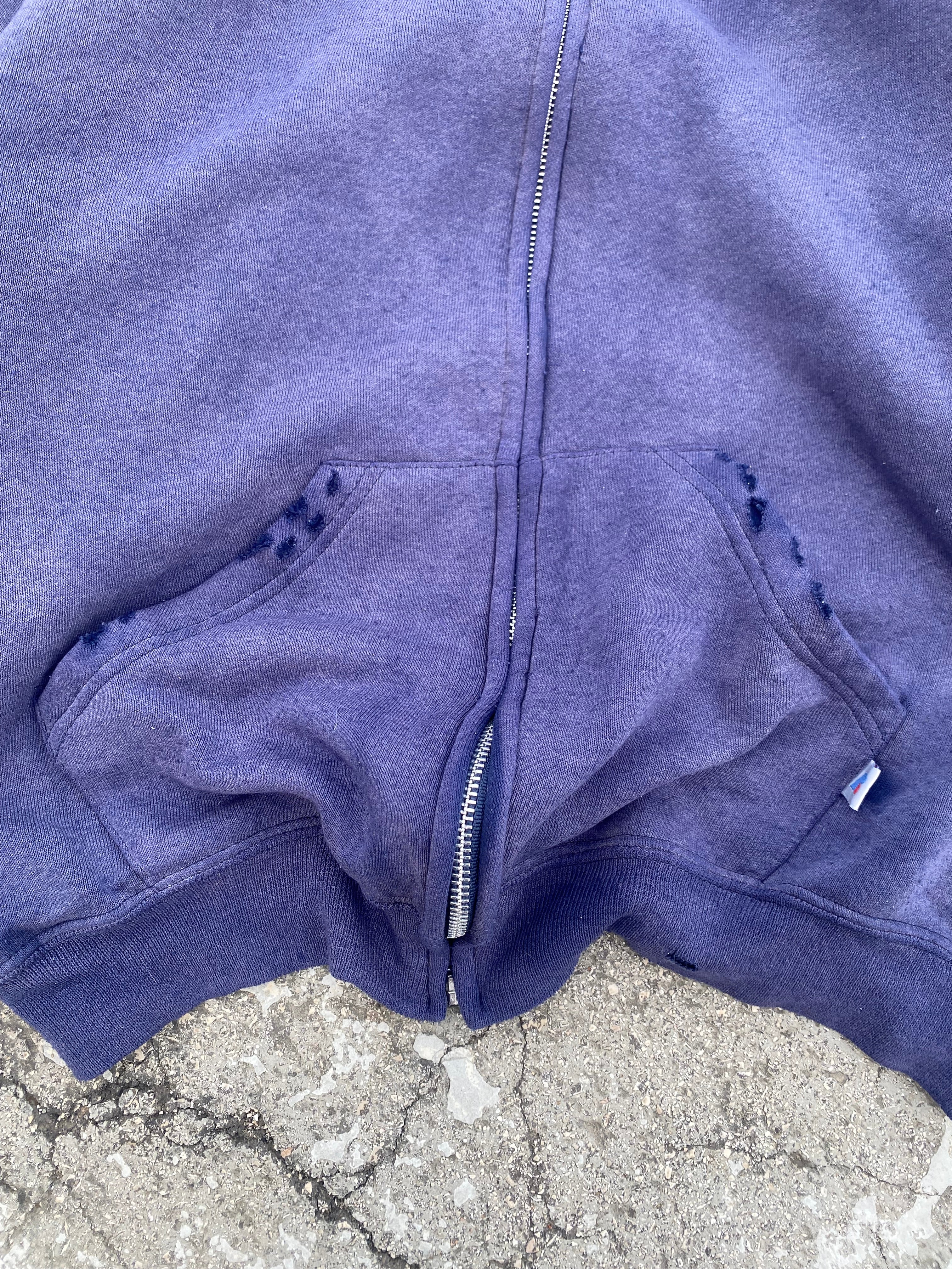 2000'S SUN FADE RUSSELL ATHLETIC BLANK DISTRESSED ZIP UP HOODIE (L)
