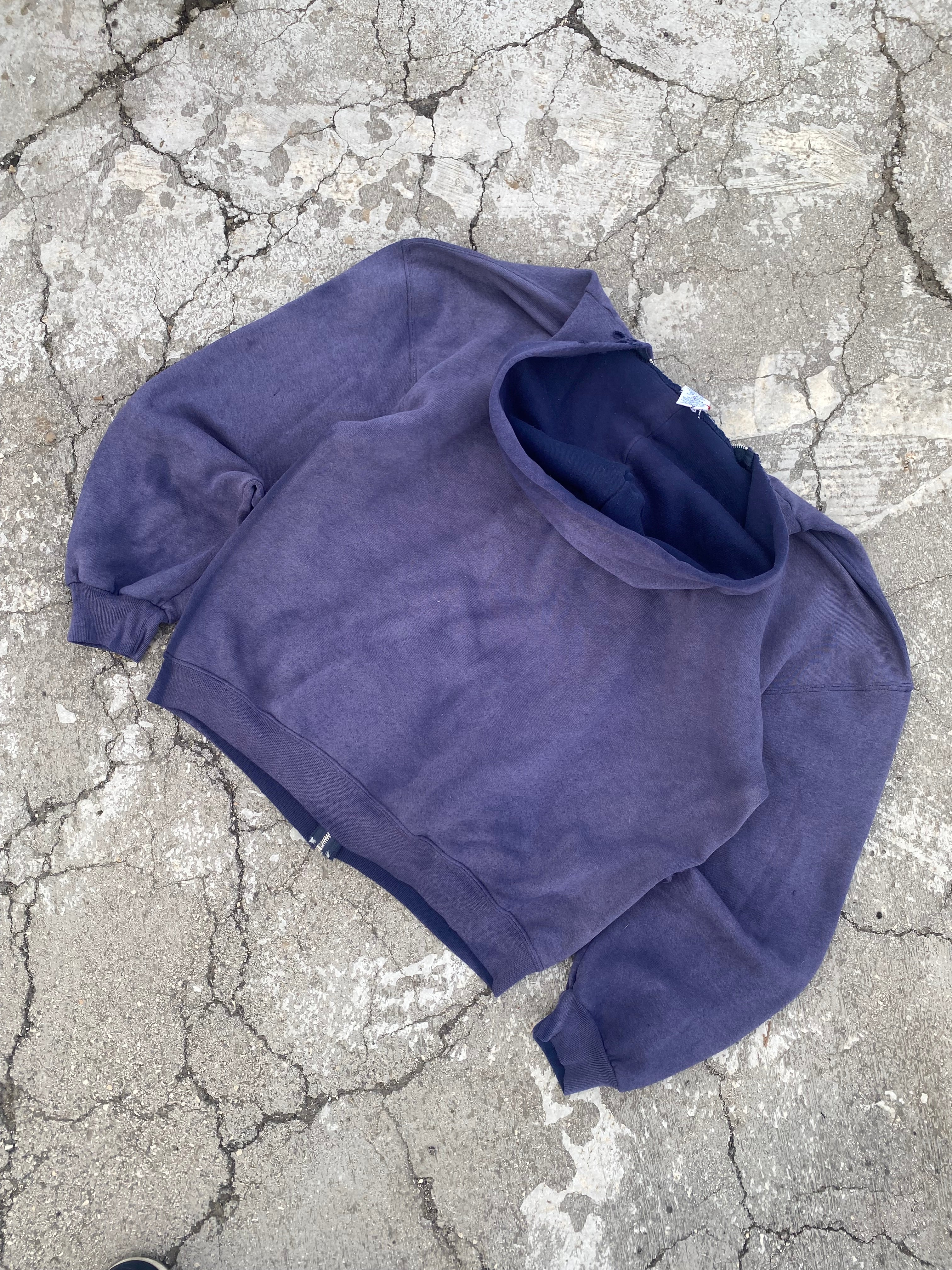 2000'S SUN FADE RUSSELL ATHLETIC BLANK DISTRESSED ZIP UP HOODIE (L)