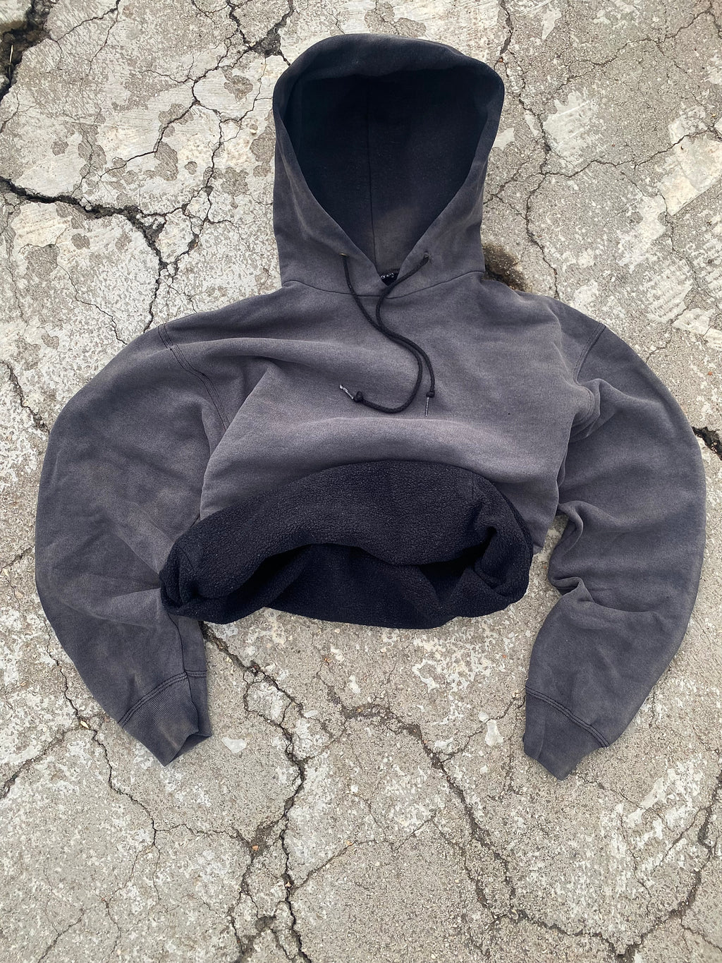 2000'S SUN FADE BLACK BLANK HOODIE (S-M)
