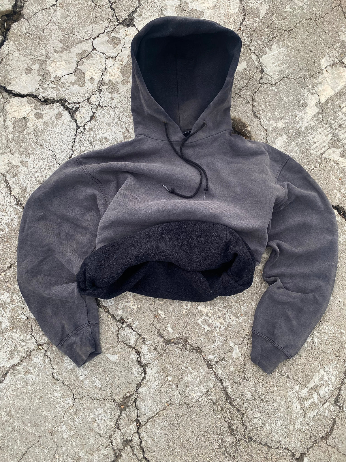 2000'S SUN FADE BLACK BLANK HOODIE (S-M)