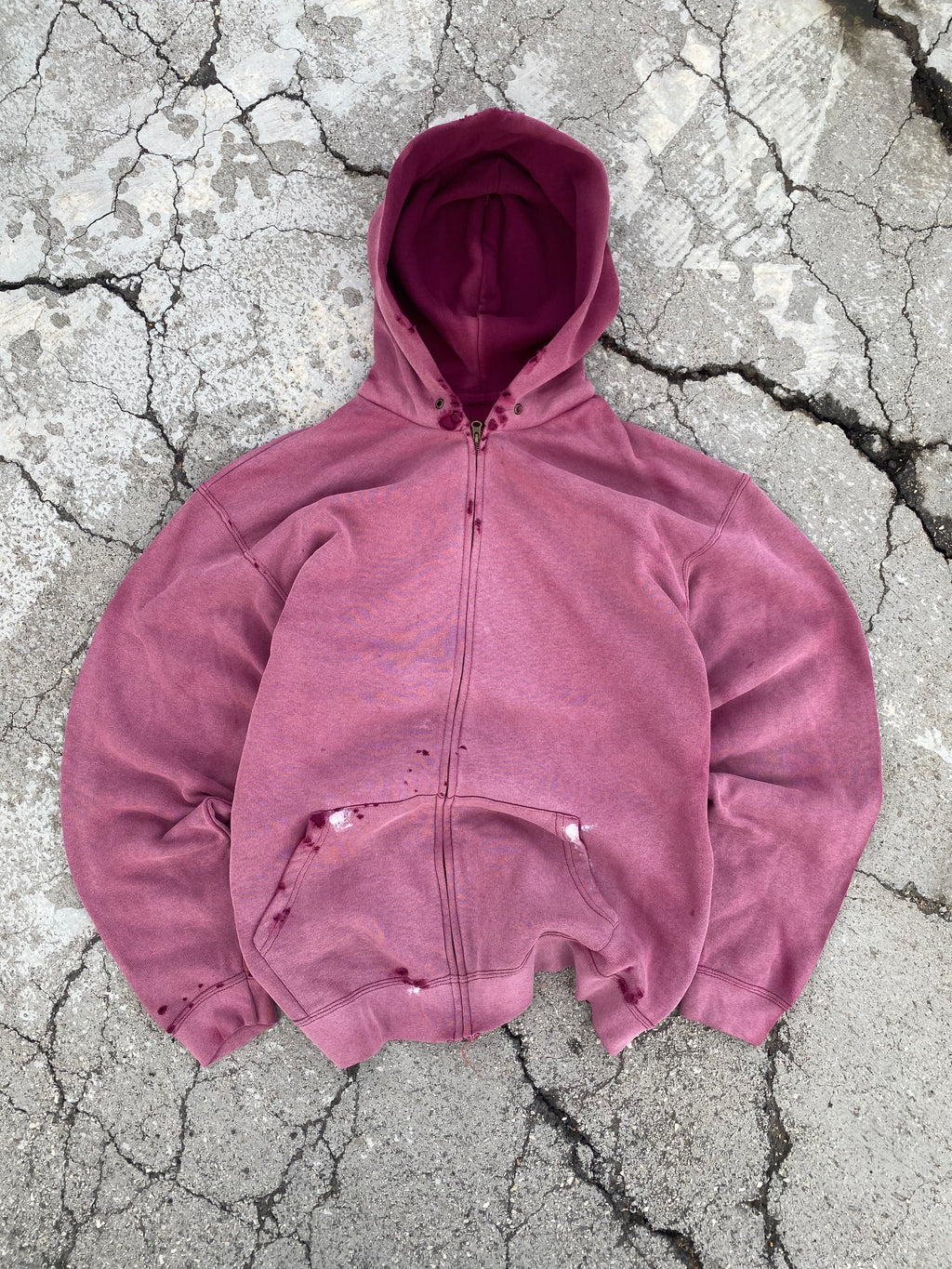 2000'S SUN FADE ZIP UP RED HOODIE (XXL)