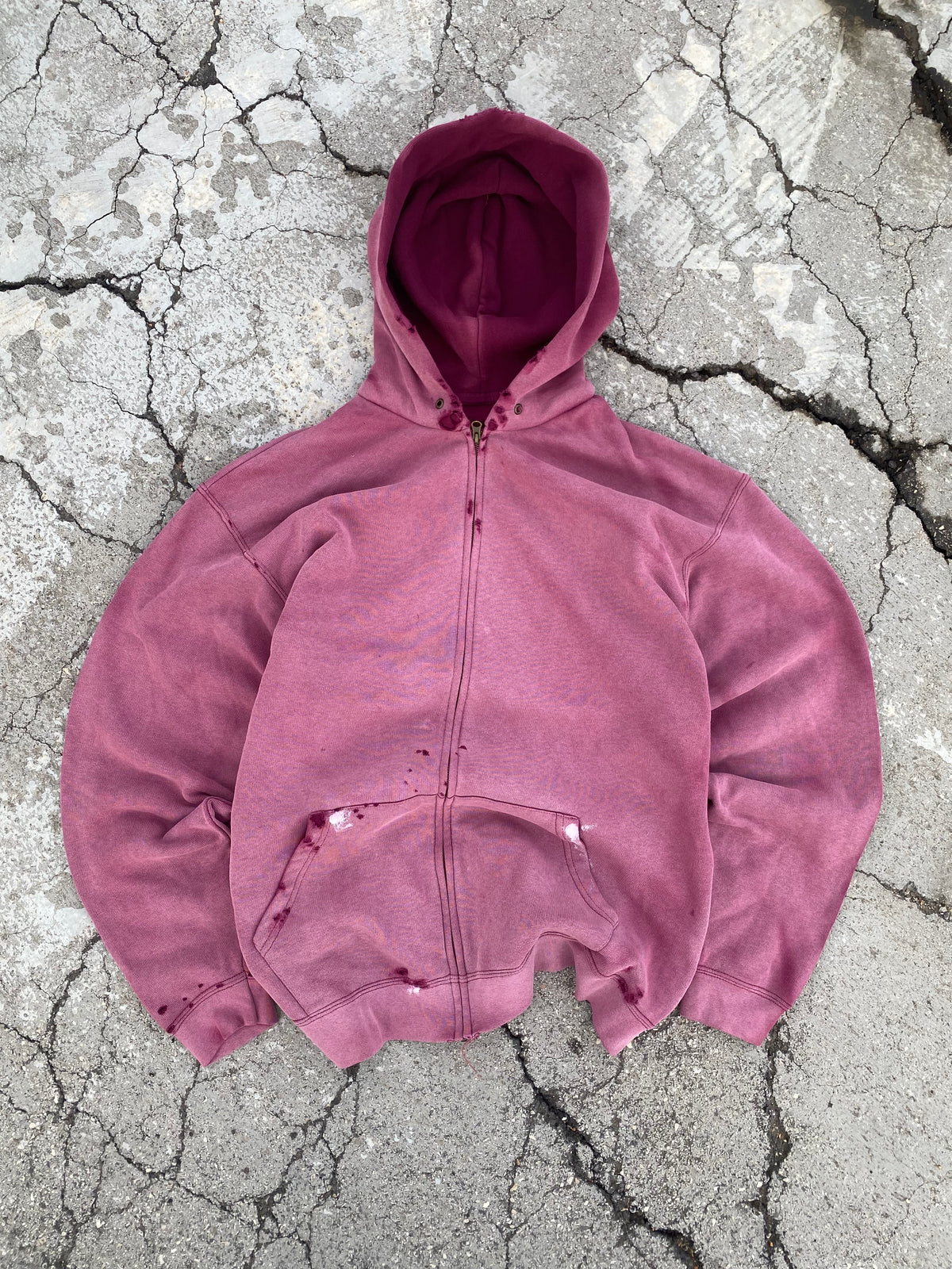 2000'S SUN FADE ZIP UP RED HOODIE (XXL)